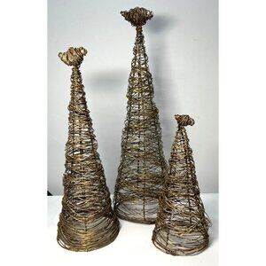 Set Of 3 Gold Wire Christmas Tree Decorations